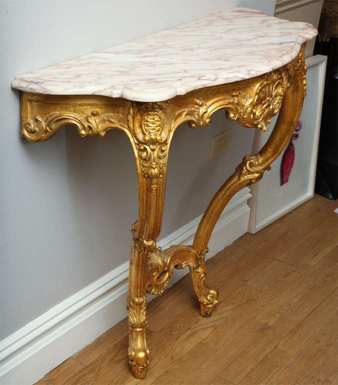A pair of French Louis XV style wall mounted console tables 2