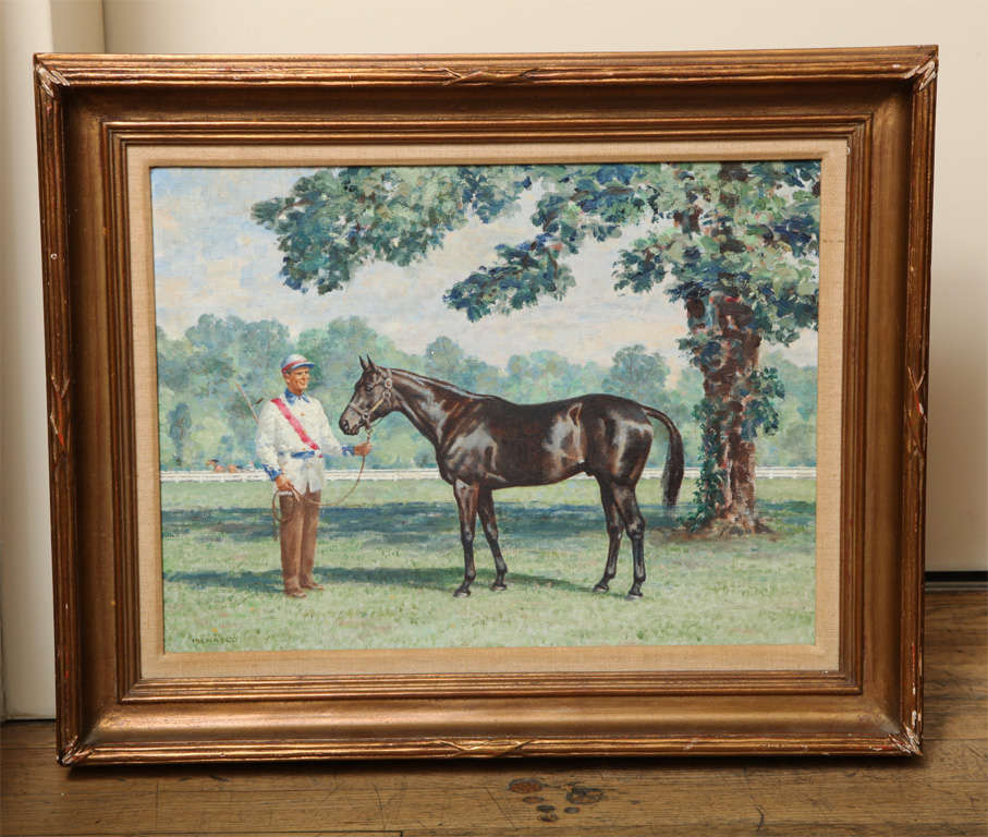 A Pair of Oil on Canvas Equestrian Portraits