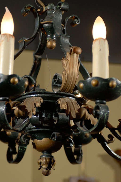 Mid-20th Century Old French Iron Chandelier with Eight Arms, circa 1940 For Sale