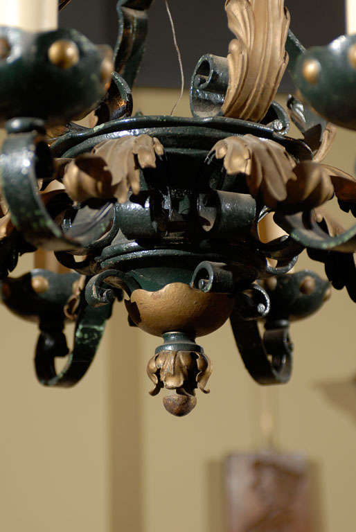 Old French Iron Chandelier with Eight Arms, circa 1940 For Sale 5