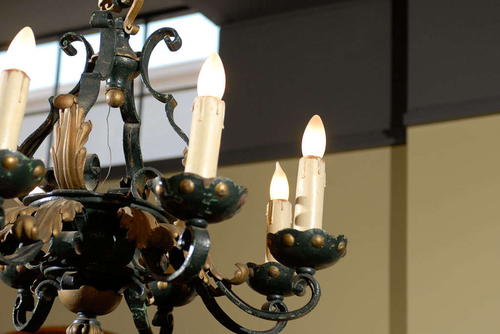 Old French Iron Chandelier with Eight Arms, circa 1940 For Sale 6