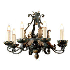 Old French Iron Chandelier with Eight Arms, circa 1940