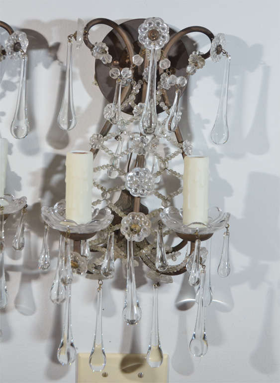 Pair of Beaded Crystal Sconces