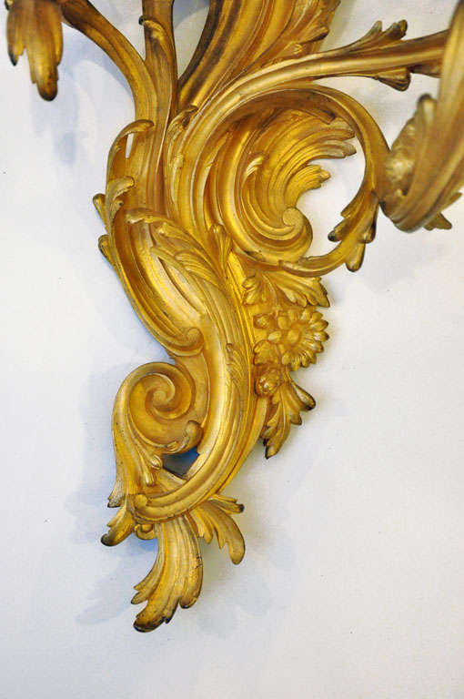 French Pair of Rococo Gilt Bronze Sconces For Sale
