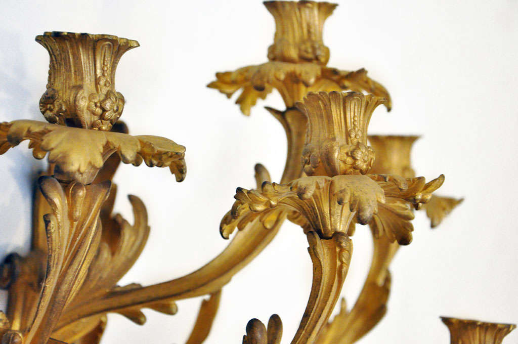 Pair of Rococo Gilt Bronze Sconces For Sale 4