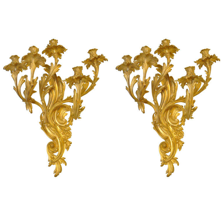 Pair of Rococo Gilt Bronze Sconces For Sale