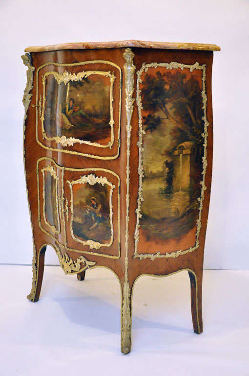 Breccia Marble Rococo Vernis Martin Bombé Cabinet, Paris, 1880 For Sale