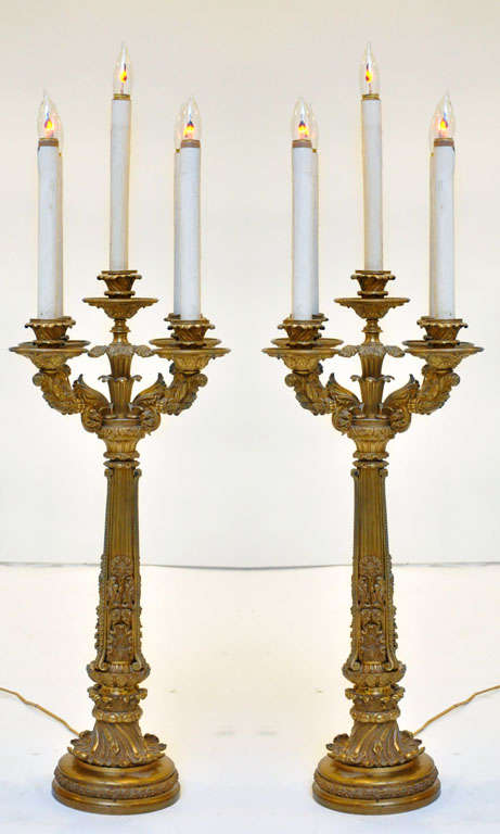Monumental Pair of Neoclassical Candelabra Lamps, France, 1880