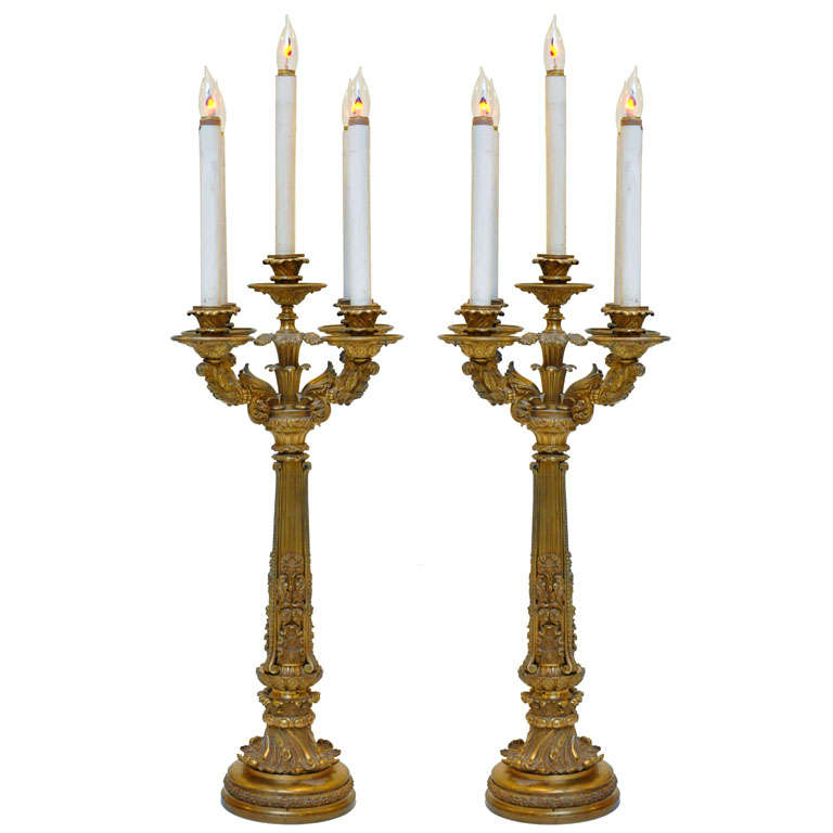 Monumental Pair of Neoclassical Candelabra Lamps, France, 1880 For Sale