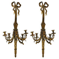 Pair of Monumental French Louis XVI Style Bronze Candle Sconces 12