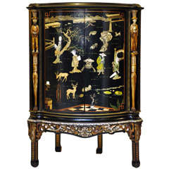 Japanned Chinoiserie Bombay Corner Cabinet or Dry Bar