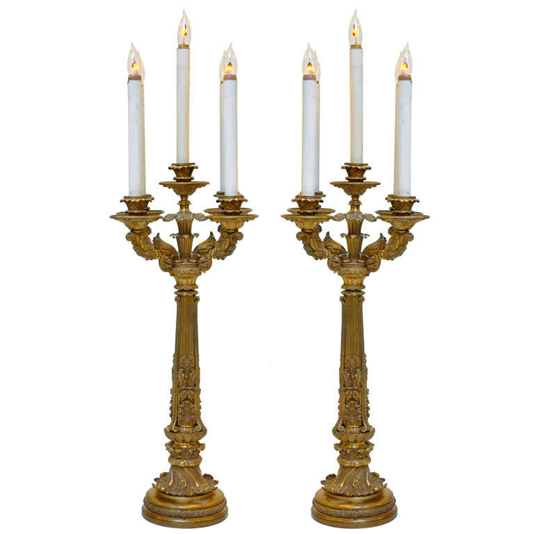 Pair of 19th Century Monumental French Bronze Electrified Candelabra