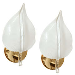Exquisite Pair of Barovier Style Murano Glass Leaf Sconces 5