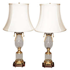 Antique Cut Crystal Lamps with Ormolu Mounts