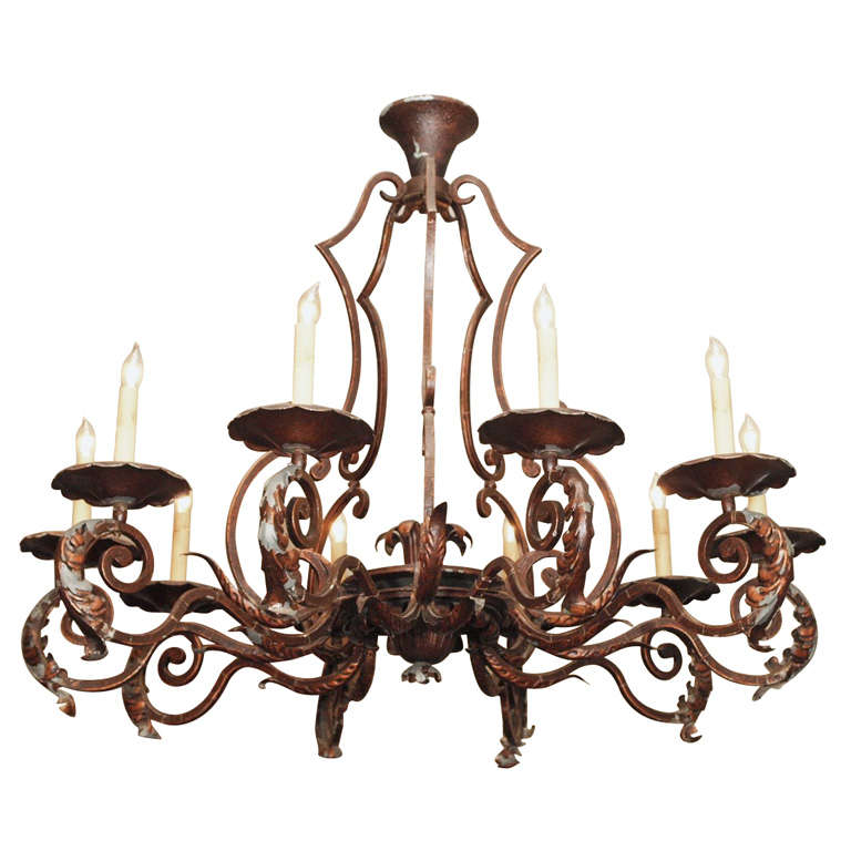 Antique Wrought Iron Chandelier For Sale at 1stDibs | antique wrought ...