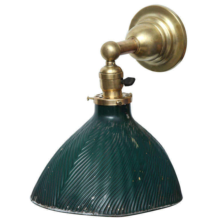 Vintage X-Ray Green Mercury Glass & Brass Wall Lamp