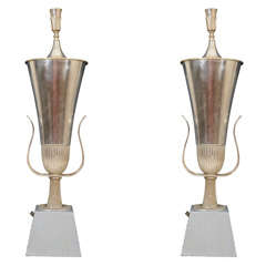 Pair of Vintage Urn Form Silverplate Lamps by Tommi Parzinger
