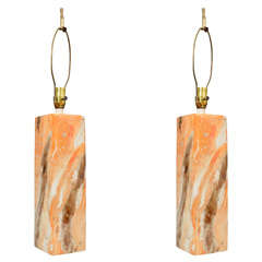 Pair of Mid Century Italian "Marbled" Ceramic Lamps