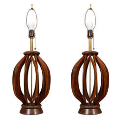 Pair of Mid Century Danish Modern Teak Table Lamps
