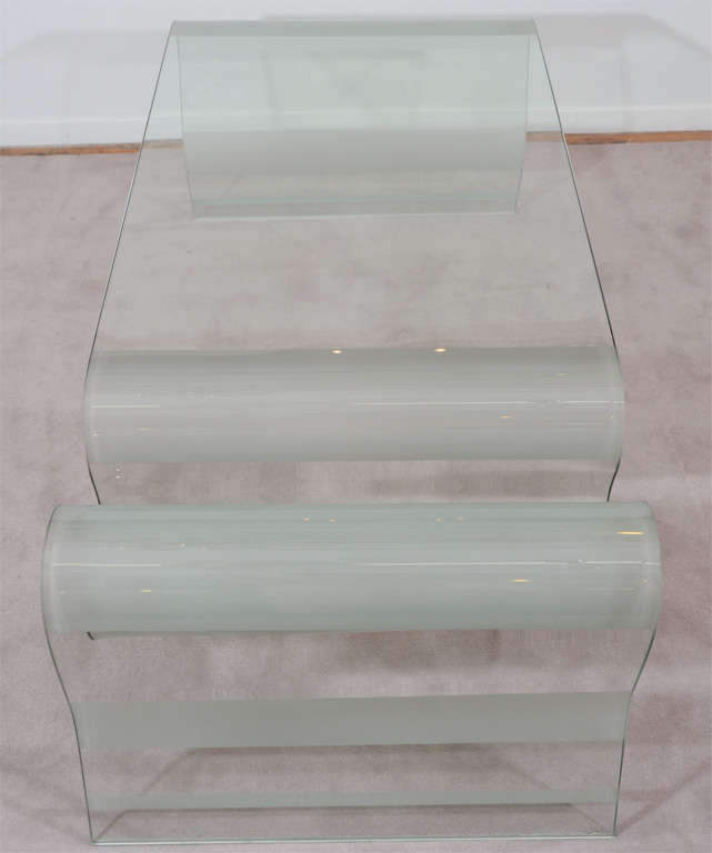 20th Century Mid Century Curving Glass Coffee Table with Frosted Accents