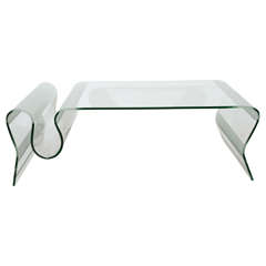 Mid Century Curving Glass Coffee Table with Frosted Accents