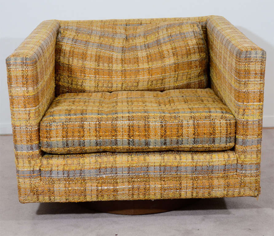 Textile Pair of Mid Century Cube-Form Swivel Chairs by Harvey Probber