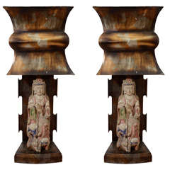 Rare Extraordinary Pair Of 1940's Asian Figure Table Lamps by James Mont