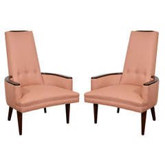 Pair of Vintage High Back Armchairs with Tufted Detailing