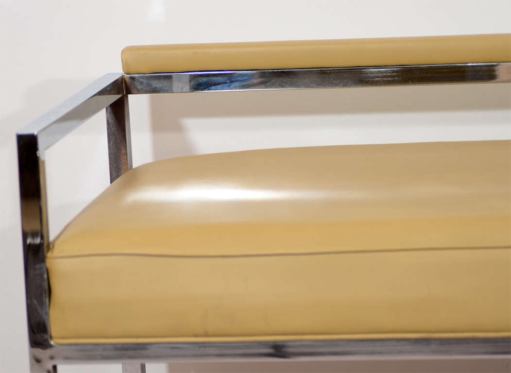 American Mid Century Vinyl and Chrome Bench by Milo Baughman