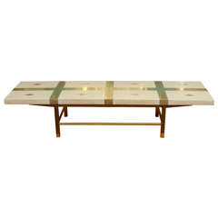 Mid Century Travertine and Brass Coffee Table by Harvey Probber