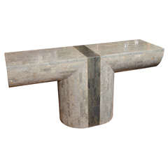 Mid Century "T"- Form Console Table in Marble and Stone