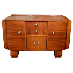 Art Deco Sideboard or Buffet in Walnut with Chrome Handles