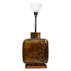 Mid Century Brutalist Sculptural Metal Lamp by Fantoni