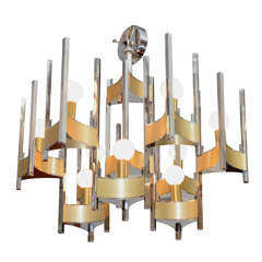 Mid Century Chrome and Brushed Brass Chandelier by Sciolari
