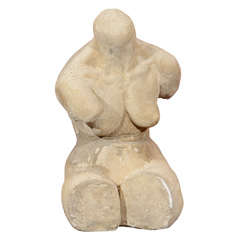 Mid Century Plaster and Metal Torso Sculpture on Pedestal