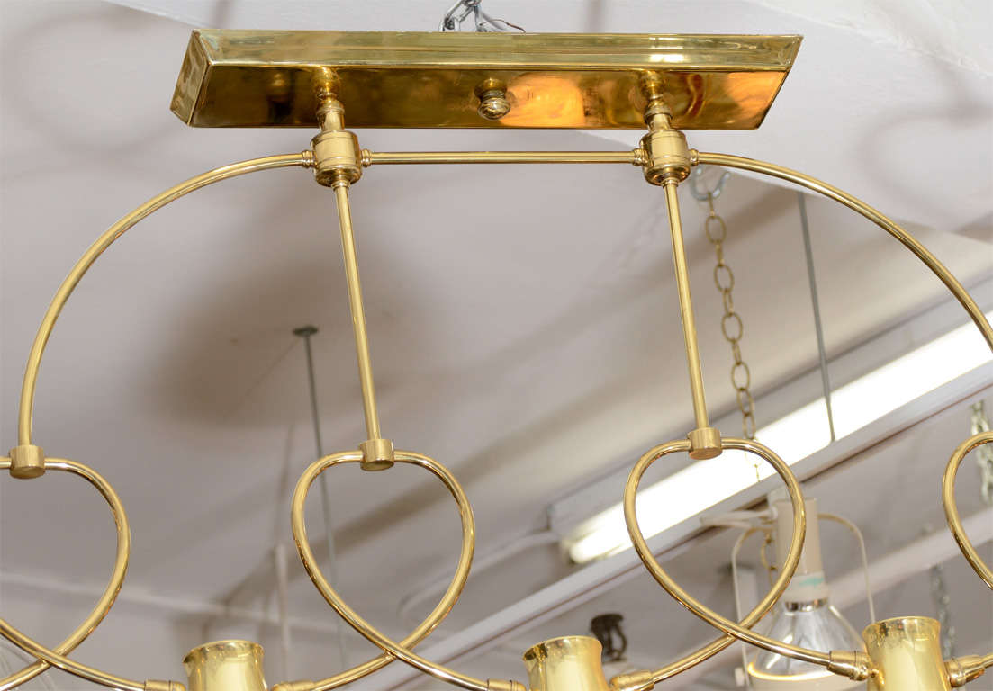 20th Century Modernist Brass Five-Light Chandelier with Circular Detailing For Sale