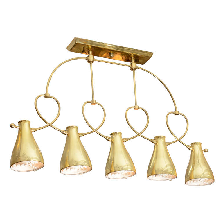 Modernist Brass Five-Light Chandelier with Circular Detailing For Sale
