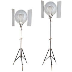 Vintage Pair of Industrial Adjustable Floor Lamps with Folding Shutters