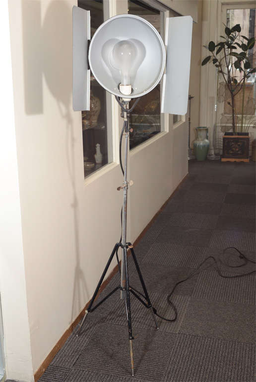 Pair of Industrial Adjustable Floor Lamps with Folding Shutters