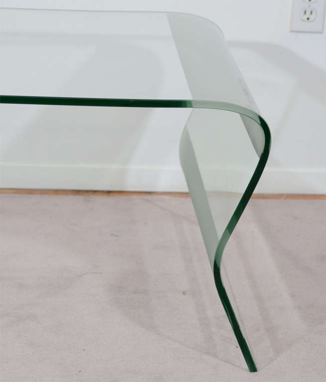 Mid Century Curving Glass Coffee Table with Frosted Accents at 1stDibs