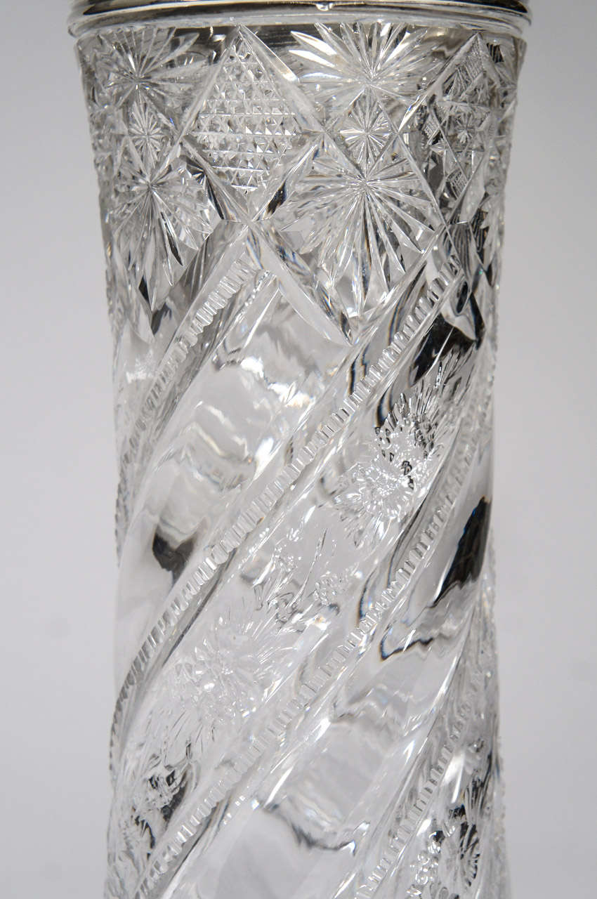 Monumental ABP Crystal Vase with Wheel-Cutting & Sterling Mount In Excellent Condition For Sale In Great Barrington, MA