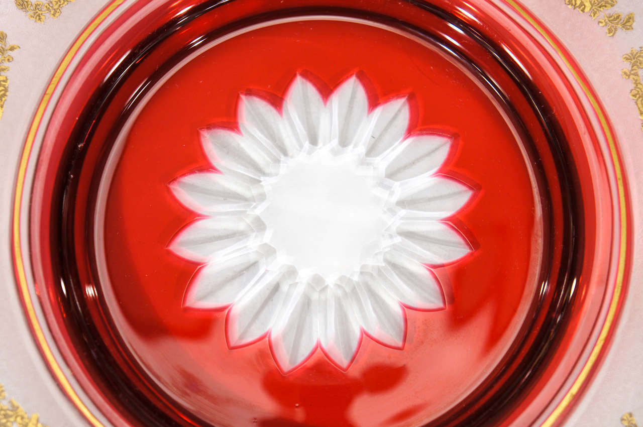 12 Val St. Lambert Cranberry Crystal Gilded Dessert Plates For Sale at 1stDibs