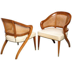 Retro Italian Walnut and Leather Chairs