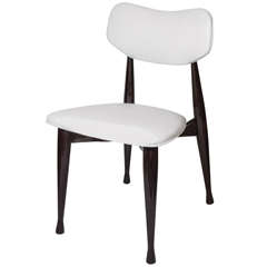 Mid-Century Sculptural Occasional Chair in Walnut 
White Leather