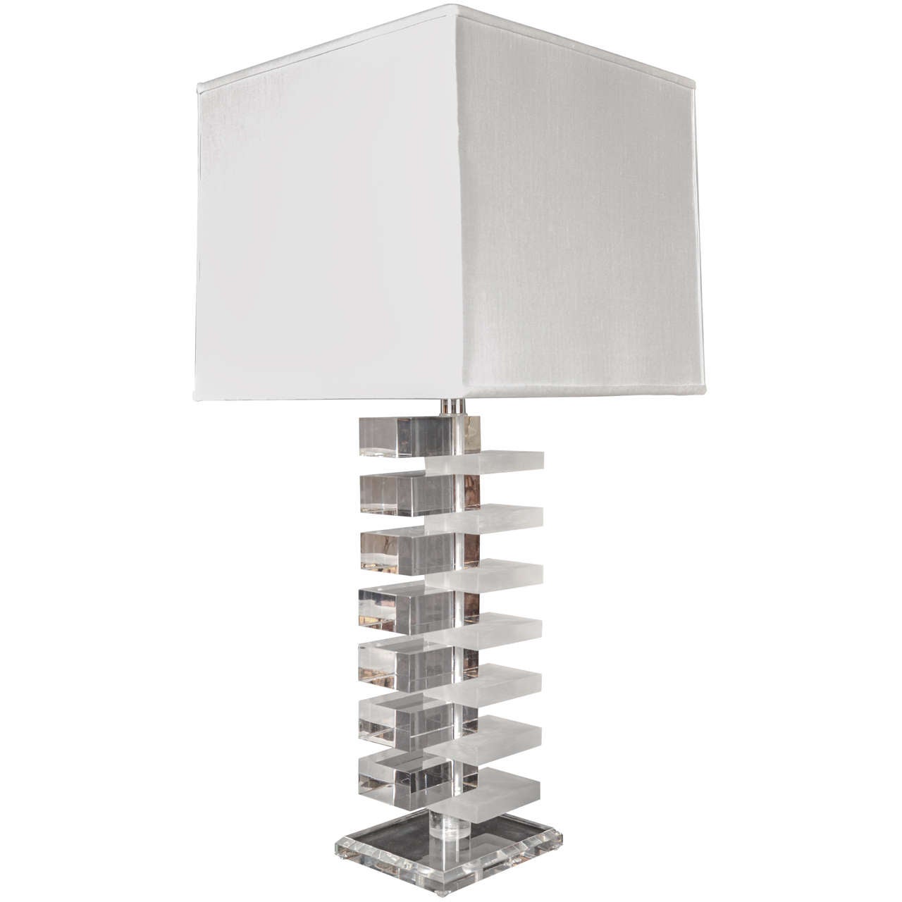 Modernistische modernistische Wolkenkratzer-Lampe aus mattiertem und klarem Lucite