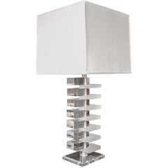 Modernist Skyscraper Style Frosted & Clear Lucite Lamp