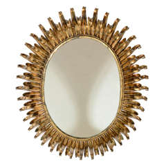 Modernist Mid-Century Double Ray Sunburst Gilt Metal Mirror