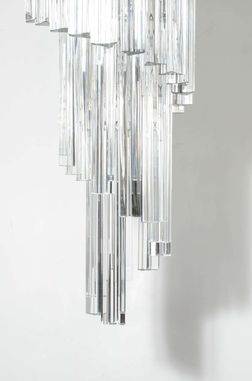 Italian Spiral Murano Triedre Crystal Chandelier By Camer