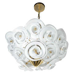 Gorgeous  Modernist Hand Blown Chandelier by Vistosi with Brass Fittings
