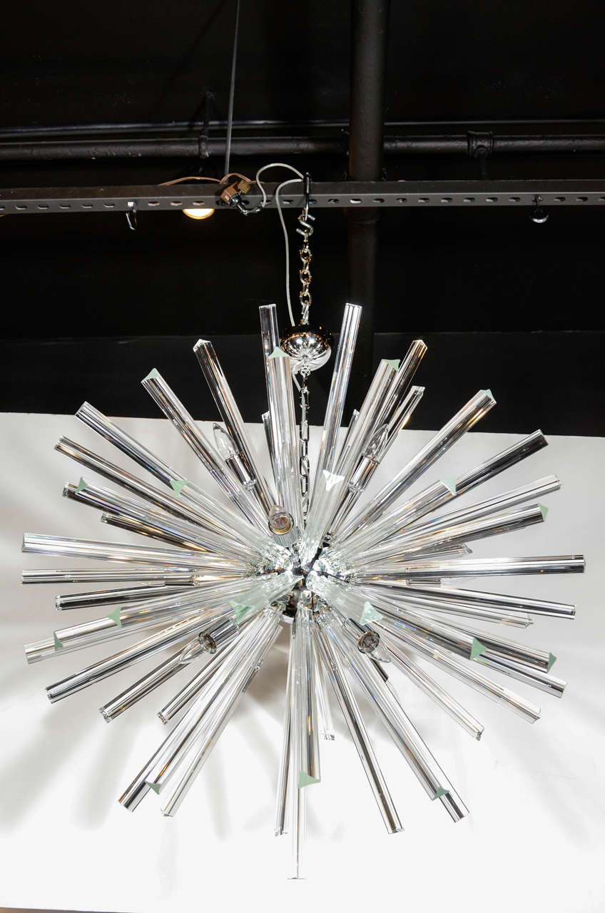 Monumentaler Sputnik-Kronleuchter aus Muranoglas mit Triedre-Kristall (Moderne der Mitte des Jahrhunderts) im Angebot